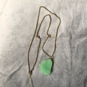 Long Gold And Mint Stone Necklace